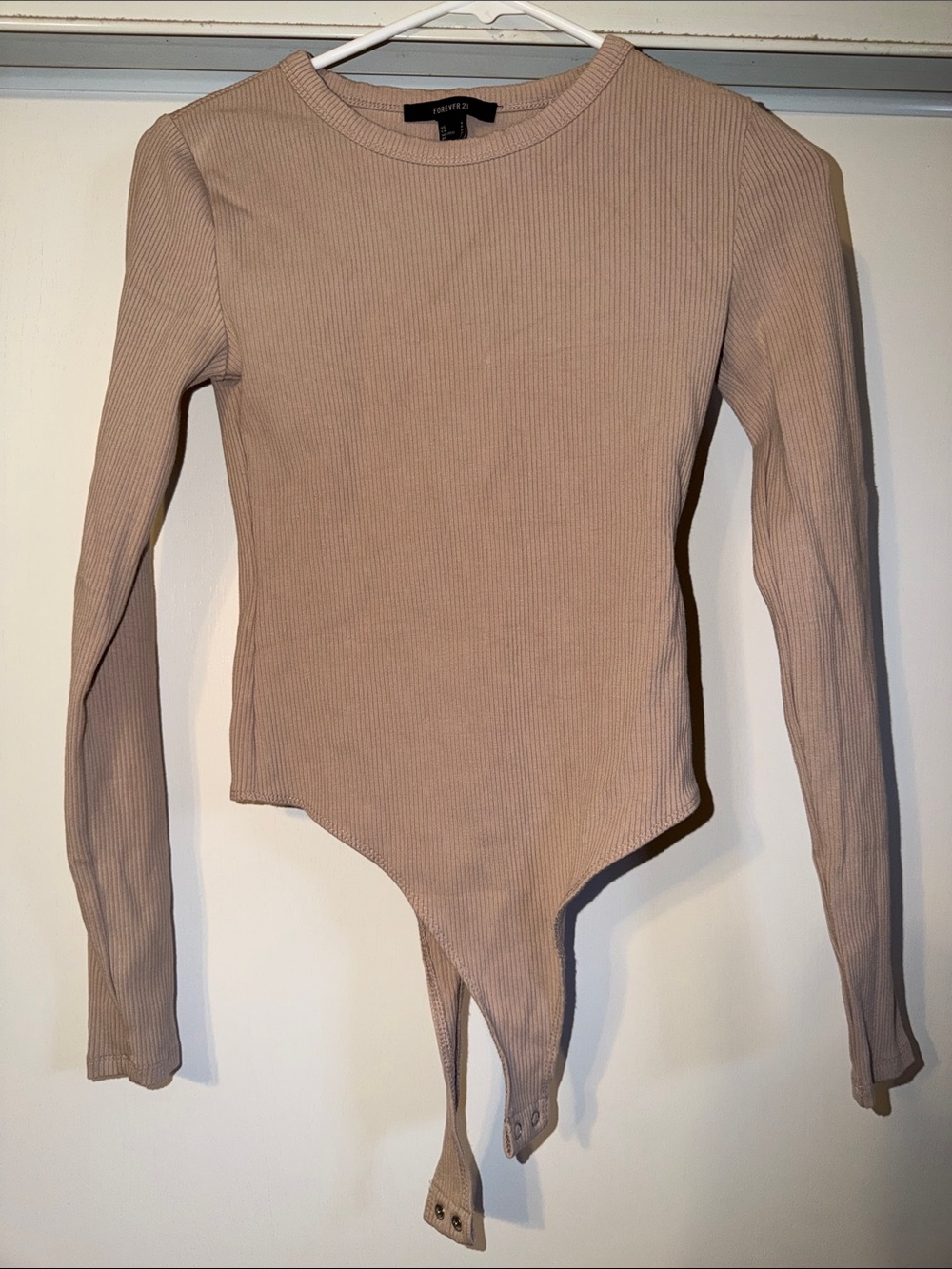 Forever 21 Beige Ribbed Long-Sleeve Bodysuit